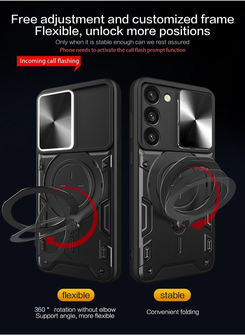 TEAM LUXURY Samsung Galaxy S23 Plus Black Mobile Phone Case Cover, Slide Camera Lens Cover, 360°Rotating Kickstand Ring, Bumper Shockproof Phone Case，Compatible with Car Magnetic Mount  - Image 2