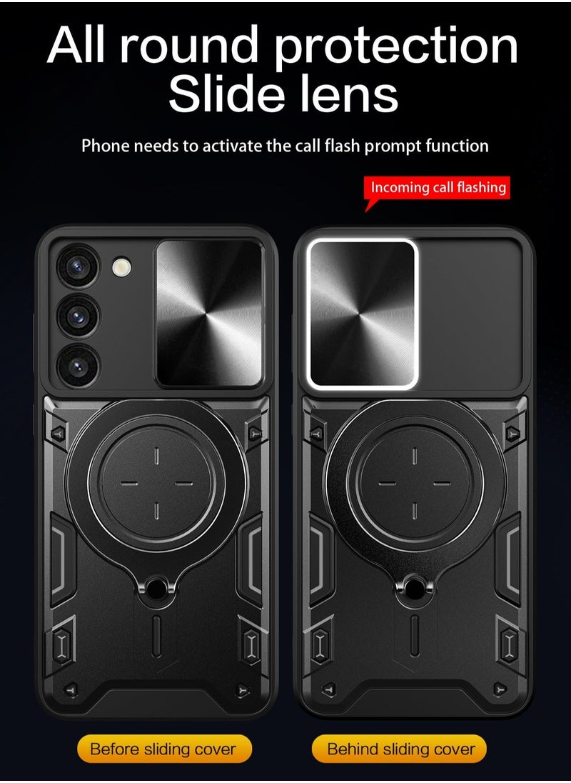TEAM LUXURY Samsung Galaxy S23 Plus Black Mobile Phone Case Cover, Slide Camera Lens Cover, 360°Rotating Kickstand Ring, Bumper Shockproof Phone Case，Compatible with Car Magnetic Mount  - Image 4