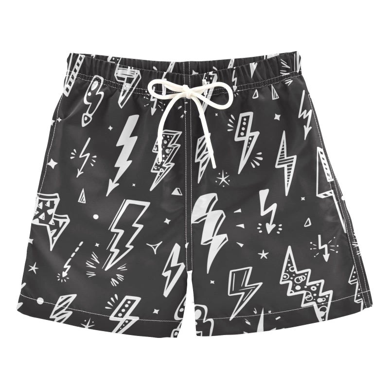 Aflyko Boys' Board Shorts Lightning Bolts Doodle Girls Swim Trunk Teens Beach Bathing Suit Swimwear L - Image 2