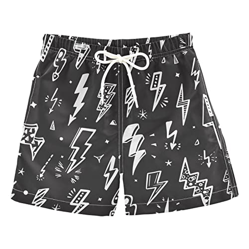 Aflyko Boys' Board Shorts Lightning Bolts Doodle Girls Swim Trunk Teens Beach Bathing Suit Swimwear L - Image 1
