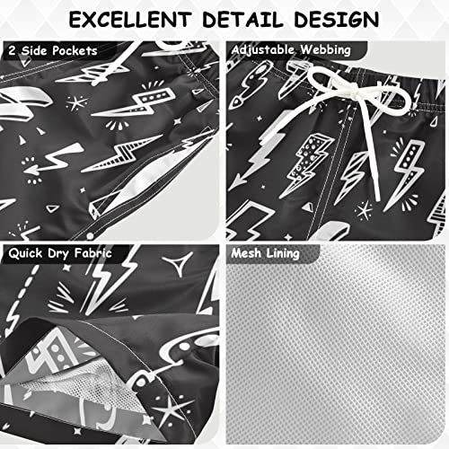 Aflyko Boys' Board Shorts Lightning Bolts Doodle Girls Swim Trunk Teens Beach Bathing Suit Swimwear L - Image 5