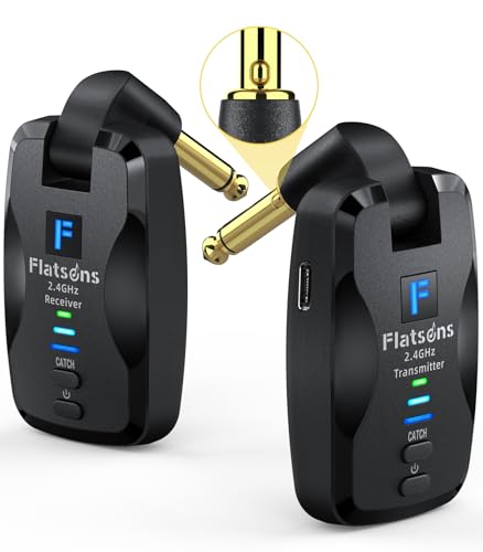 Flatsons FW2D Wireless Guitar System Exclusive Mute Plug, 2.4 GHz Wireless Guitar Transmitter Receiver, 10H Working Cordless Guitar Transmitter Rechargeable USB C for Acoustic Electric Guitar Bass Ukulele etc - Image 1