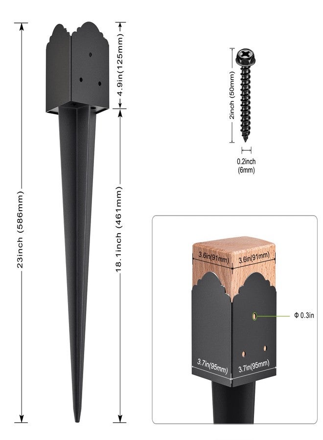 Insaga Decorative Post Base Spike, Heavy Duty Fence Post Anchor Ground Spike for Mailbox Fence Post, Fence Stakes Post Support Base 23 x 3.7 x 3.7'' Outer Diameter (Inner Dia 3.5x3.5''), 2Pcs - Image 4