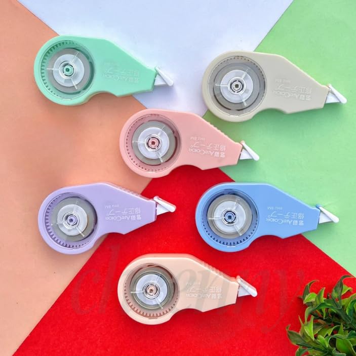Correction Tape - Correction Tape 6 Meter X 5 MM for Journal, Correction Pen, Whitener for Correction, Stationery Items for School & Office,Correction Pen Tape (Multicolor) (Design-1)