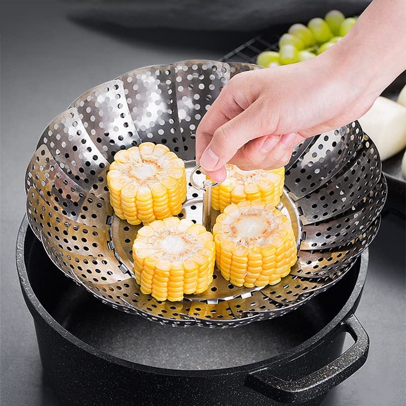 ZURITY Stainless Steel Vegetable Steamer Basket for Pots and Pans Adjustable Folding Retractable Steamer Fruit Basket Storage Steaming Tray Household Steaming Rack Pack of 1 - Image 4