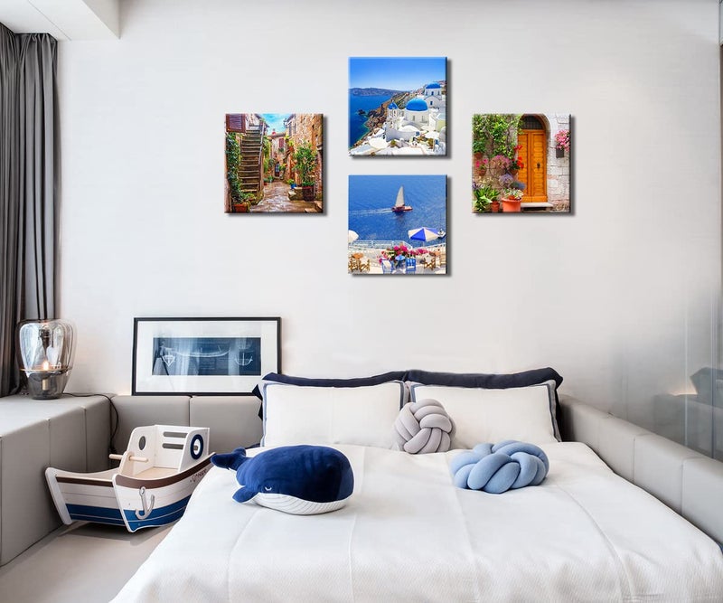 OKEXCKK Santorini Greece Canvas Wall Art, Nature Landscape Pictures Print Rustic Scenic Paintings for Bedroom Living Room Office, Wall Decor Modern Artwork - Image 5