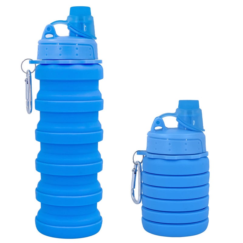 YCTMALL Collapsible Water Bottles Travel Sports Portable Sport Water Bottle comes with mountaineering Buckle 500ml silicone Water-proof camping water bottle (Blue Color) - Image 2