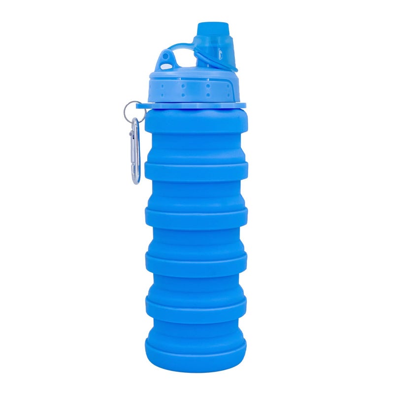YCTMALL Collapsible Water Bottles Travel Sports Portable Sport Water Bottle comes with mountaineering Buckle 500ml silicone Water-proof camping water bottle (Blue Color) - Image 1