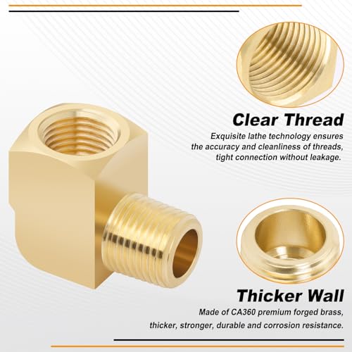 KOOTANS 4pcs 1/8 NPT 90 Degree Barstock Street Elbow Brass Fittings, 1/8" NPT Male to 1/8" NPT Female Thread Elbow Forged Brass Pipe Fitting - Image 3