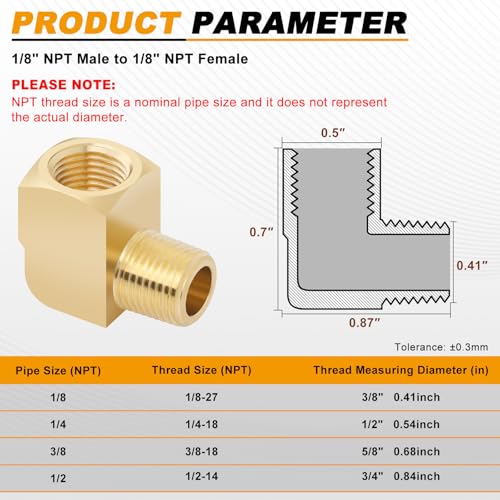 KOOTANS 4pcs 1/8 NPT 90 Degree Barstock Street Elbow Brass Fittings, 1/8" NPT Male to 1/8" NPT Female Thread Elbow Forged Brass Pipe Fitting - Image 2