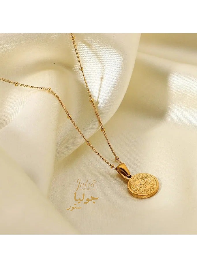 Julia Store Vintage Simple Stainless Steel Jewelry 18K Gold Bead Chain Queen Elizabeth Disc Coin Pendant Necklace Gift For Girlds Women By Julia Store - Image 3
