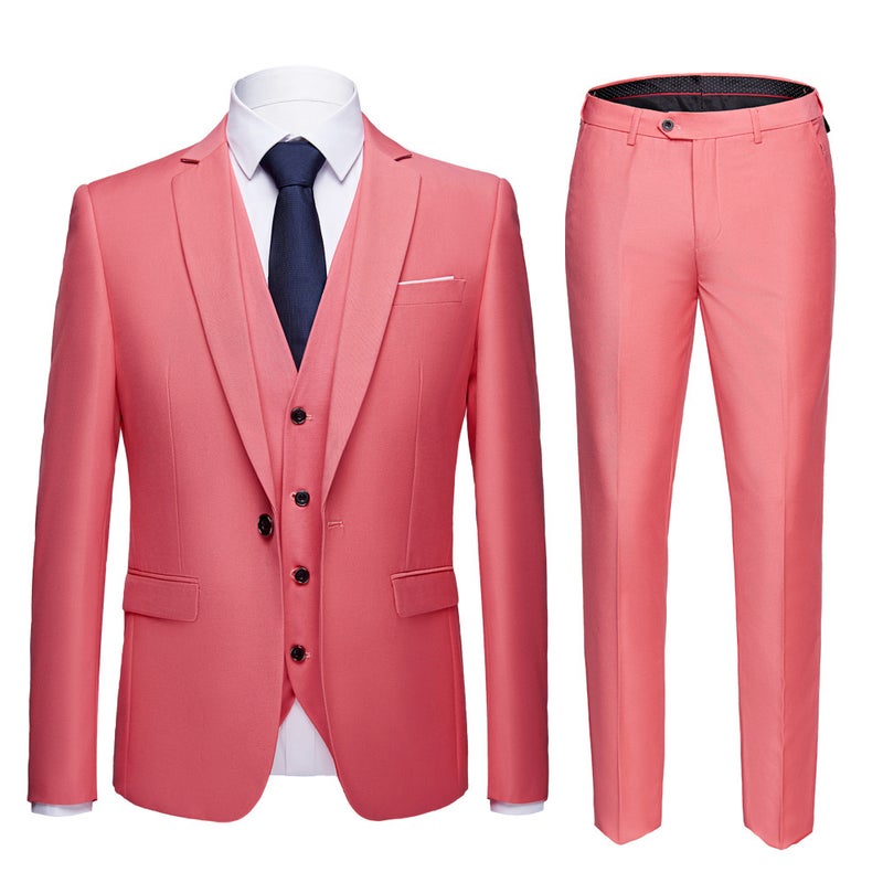 New Solid Color Suit Set Men'S Business Casual Wedding Groom Large Size Suit Set - Image 1
