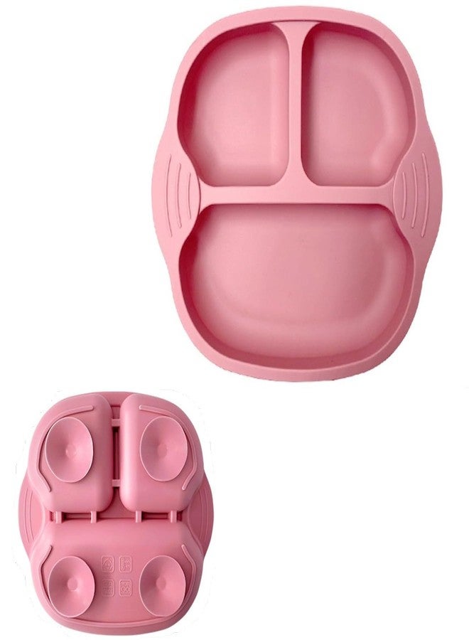 KRIVETY Baby Suction Plates Soft Silicone Unbreakable Self Feeding Divided 4 Strong Cups Dishwasher Microwave Oven Safe BPA Free Weaning Plate Toddler Kids Non-Slip High Chairs Tray and Table (Pink) - Image 1