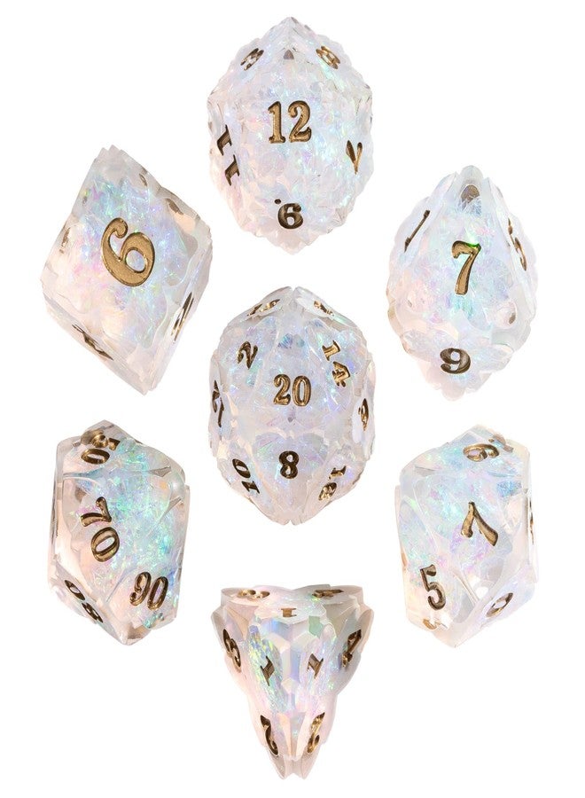 كوسدي مجموعة نرد Cusdie Sharp Edge DND، 7 قطع من نرد Shamrock DND D&D D20 D12 D10 D8 D6 D4، مجموعة نرد متعددة الأوجه مصنوعة يدويًا لألعاب تقمص الأدوار وألعاب الطاولة الأخرى (شفافة) - Image 1