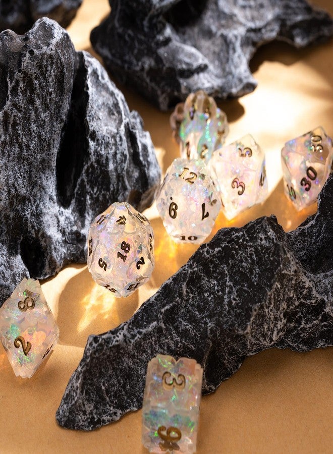 كوسدي مجموعة نرد Cusdie Sharp Edge DND، 7 قطع من نرد Shamrock DND D&D D20 D12 D10 D8 D6 D4، مجموعة نرد متعددة الأوجه مصنوعة يدويًا لألعاب تقمص الأدوار وألعاب الطاولة الأخرى (شفافة) - Image 5