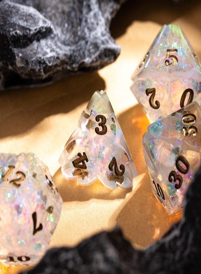 كوسدي مجموعة نرد Cusdie Sharp Edge DND، 7 قطع من نرد Shamrock DND D&D D20 D12 D10 D8 D6 D4، مجموعة نرد متعددة الأوجه مصنوعة يدويًا لألعاب تقمص الأدوار وألعاب الطاولة الأخرى (شفافة) - Image 3