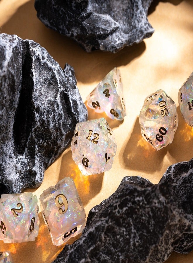 كوسدي مجموعة نرد Cusdie Sharp Edge DND، 7 قطع من نرد Shamrock DND D&D D20 D12 D10 D8 D6 D4، مجموعة نرد متعددة الأوجه مصنوعة يدويًا لألعاب تقمص الأدوار وألعاب الطاولة الأخرى (شفافة) - Image 4