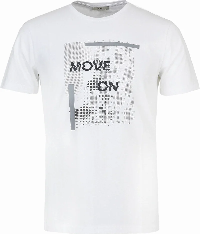 Kip White Printed Crew Neck 100% Cotton T-Shirt