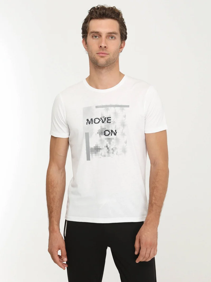 Kip White Printed Crew Neck 100% Cotton T-Shirt