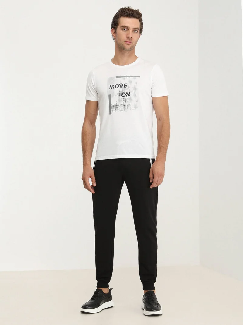 Kip White Printed Crew Neck 100% Cotton T-Shirt