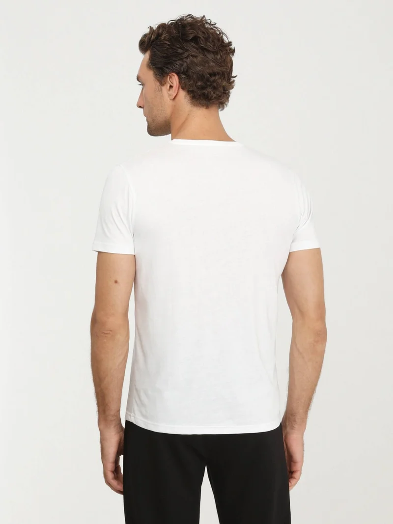 Kip White Printed Crew Neck 100% Cotton T-Shirt
