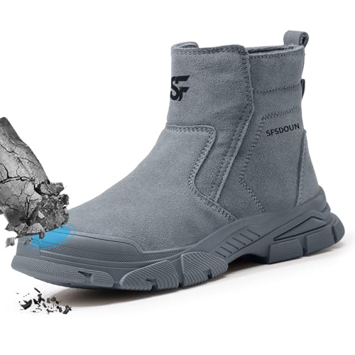 SFSDOUN Welding Boots for Men,Slip On Indestructible Steel Toe Work Boots for Men,Men's Fireproof Safety Steel Toe Shoes,Construction Men's Work Shoes for Welder. - Image 1