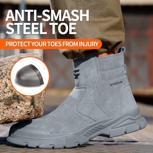 SFSDOUN Welding Boots for Men,Slip On Indestructible Steel Toe Work Boots for Men,Men's Fireproof Safety Steel Toe Shoes,Construction Men's Work Shoes for Welder. - Image 3