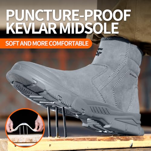 SFSDOUN Welding Boots for Men,Slip On Indestructible Steel Toe Work Boots for Men,Men's Fireproof Safety Steel Toe Shoes,Construction Men's Work Shoes for Welder. - Image 4