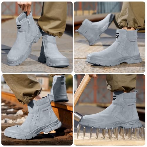 SFSDOUN Welding Boots for Men,Slip On Indestructible Steel Toe Work Boots for Men,Men's Fireproof Safety Steel Toe Shoes,Construction Men's Work Shoes for Welder. - Image 2