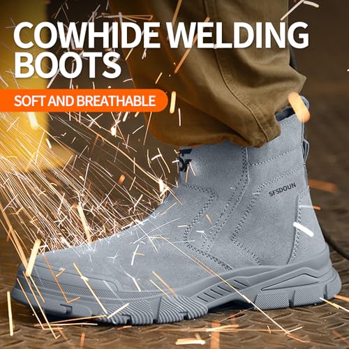 SFSDOUN Welding Boots for Men,Slip On Indestructible Steel Toe Work Boots for Men,Men's Fireproof Safety Steel Toe Shoes,Construction Men's Work Shoes for Welder. - Image 5
