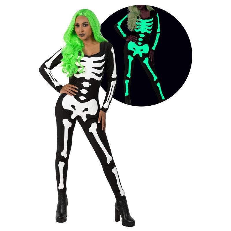 Morph Glow In Dark Skeleton Bodysuit Costume For Women Halloween Skeleton Outfit Spooky Party Wear Large