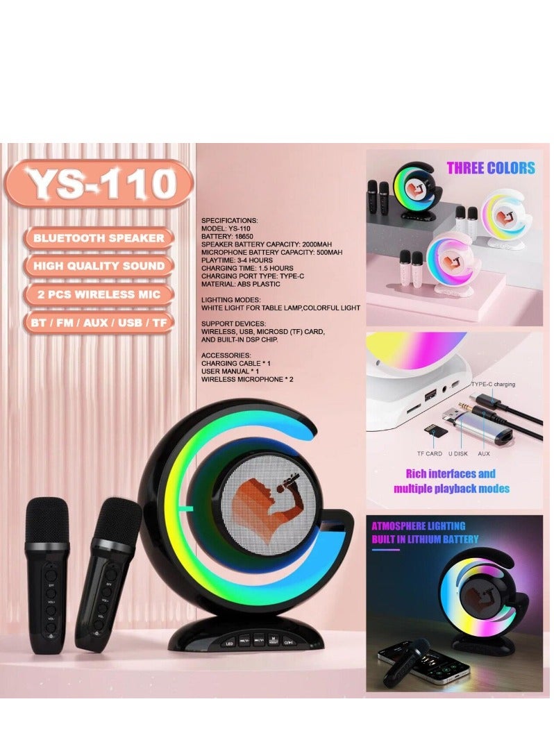 ACLIX YS-110 Wireless Bluetooth Speaker Night Lamp Speaker LED Light Mini Karaoke with 1 UHF Microphone Voice Changer - Image 2
