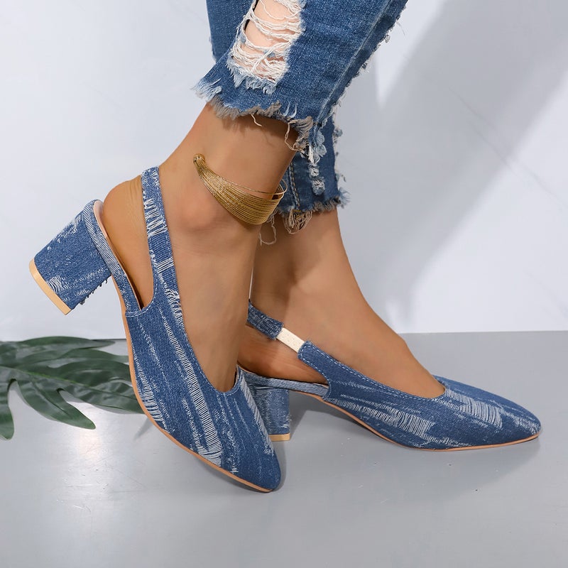 Denim Hare High Heels Pointed Shallow Mouth Single Shoes Stiletto Heel Baotou Plus Size Sandals For Women - Image 3