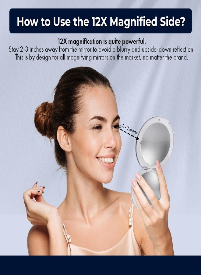 MIRRORVANA Small 12X Magnifying Travel Makeup Mirror, Dual-Sided 12X/1X, Foldable and Lightweight, Portable Compact Mirror Design - Ideal for Handbag, Purse, or Pocket Use - 3.3" Diameter - Image 3