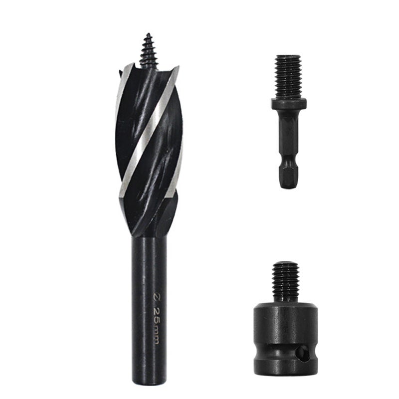 Auger Drill Bit Set 3 Pcs High Carbon Steel Wood Boring Bits Long 4 Flute Cut Drilling Tool Woodworking Wood Hole Cutter Bits with 2 Adapters - Image 1