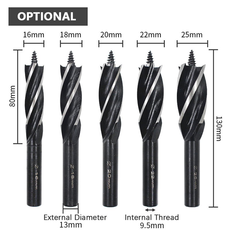 Auger Drill Bit Set 3 Pcs High Carbon Steel Wood Boring Bits Long 4 Flute Cut Drilling Tool Woodworking Wood Hole Cutter Bits with 2 Adapters - Image 2