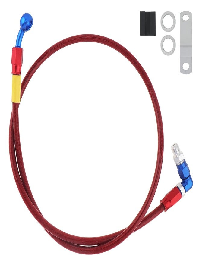 Windance 39" 100cm Motorcycle Hydraulic Brake Clutch Line,M10 90 Degree Flexible Steel Braided Brake Oil Hoses Pipe with 28 Degree Banjo Fit for ATV Motocross Pit Dirt Street Racing bike (Red) - Image 1