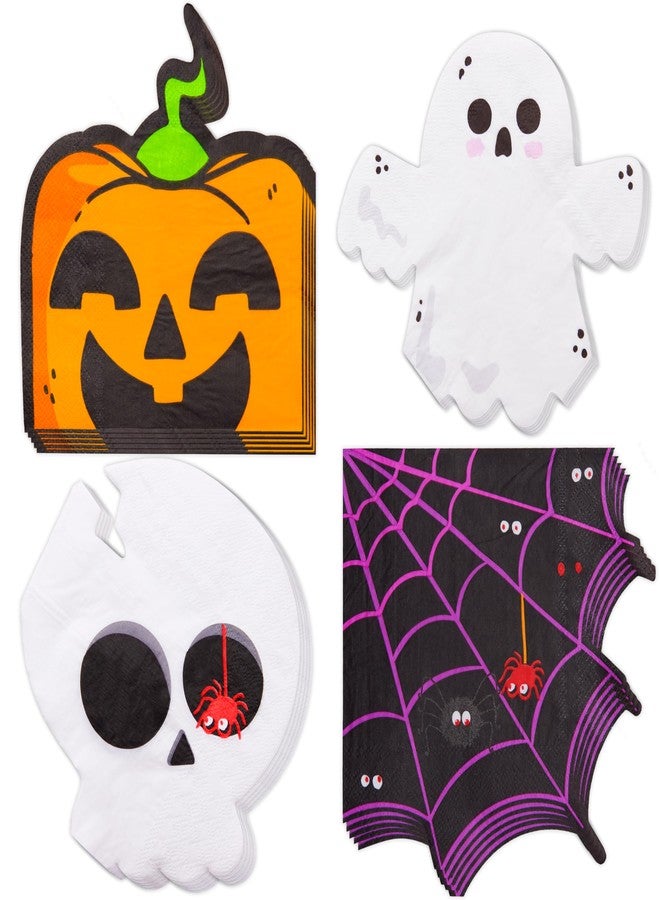 Crisky 100 Pcs Halloween Cocktail Napkins - 4 Assorted Design - Paper Cocktail Napkins for Halloween Party Decoration, 3-Ply, - Image 1
