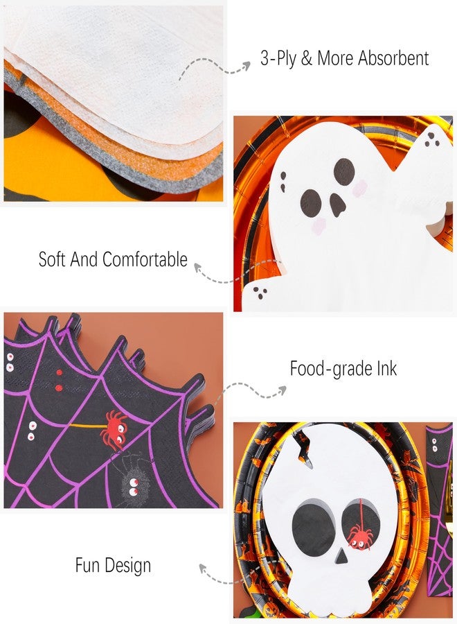 Crisky 100 Pcs Halloween Cocktail Napkins - 4 Assorted Design - Paper Cocktail Napkins for Halloween Party Decoration, 3-Ply, - Image 2