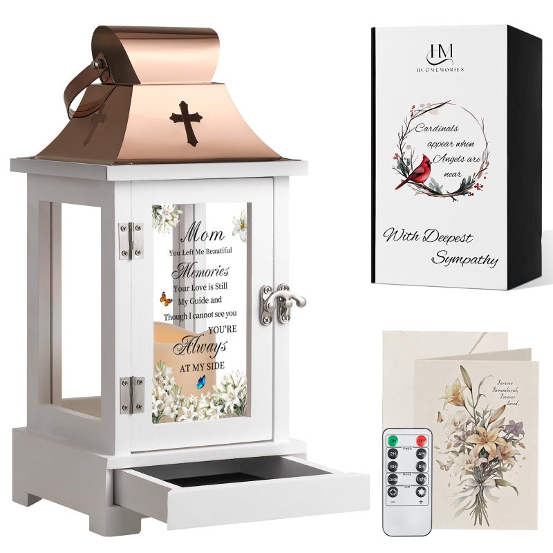 HugMemories Memorial Lantern with Drawer for Keepsakes, Bereavement Sympathy Gifts for Loss of Mother, Sympathy Lantern Funeral Gifts in Memory of Mom - Image 1