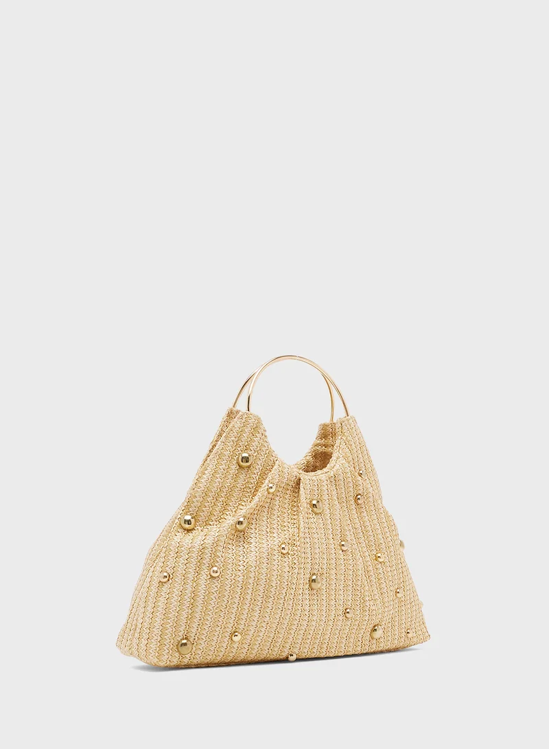 Ginger Embellished Metal Ring Handle Clutch