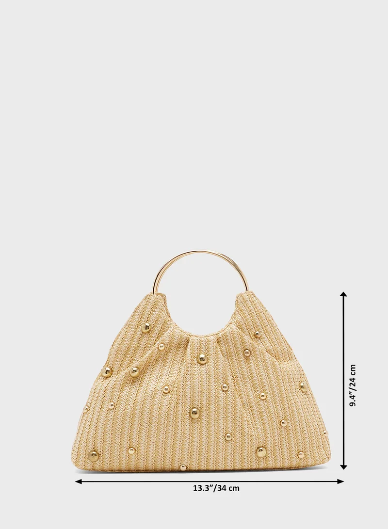 Ginger Embellished Metal Ring Handle Clutch