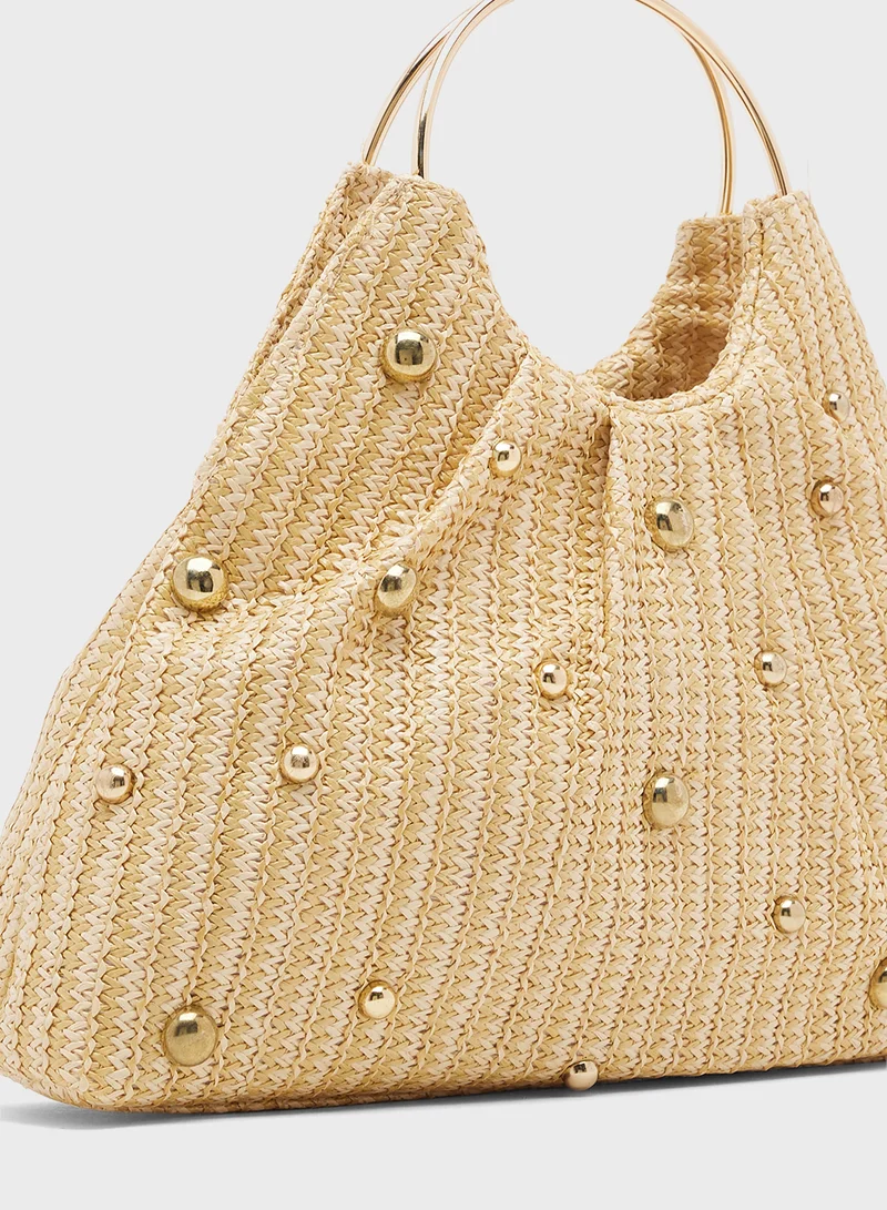 Ginger Embellished Metal Ring Handle Clutch