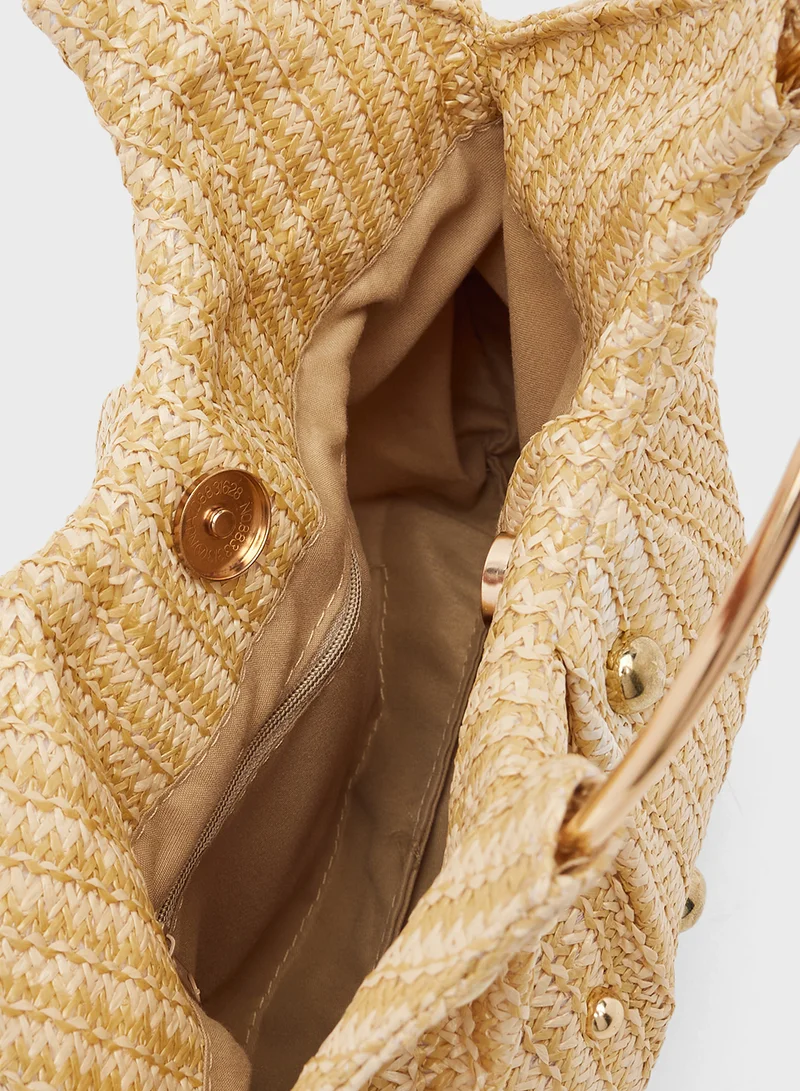 Ginger Embellished Metal Ring Handle Clutch