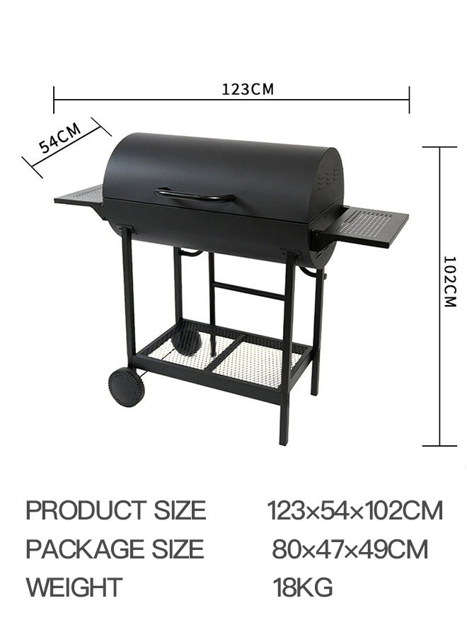 Large Double-sided Folding Barbecue Grill, Outdoor Cooking BBQ Grill with Charcoal Trays and Wheel Table - Image 2