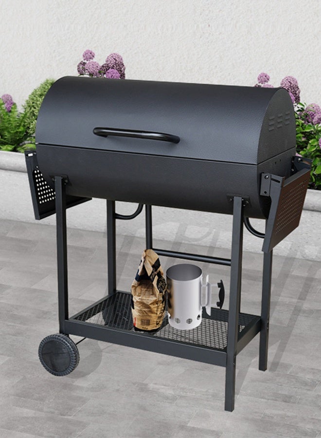 Large Double-sided Folding Barbecue Grill, Outdoor Cooking BBQ Grill with Charcoal Trays and Wheel Table - Image 3