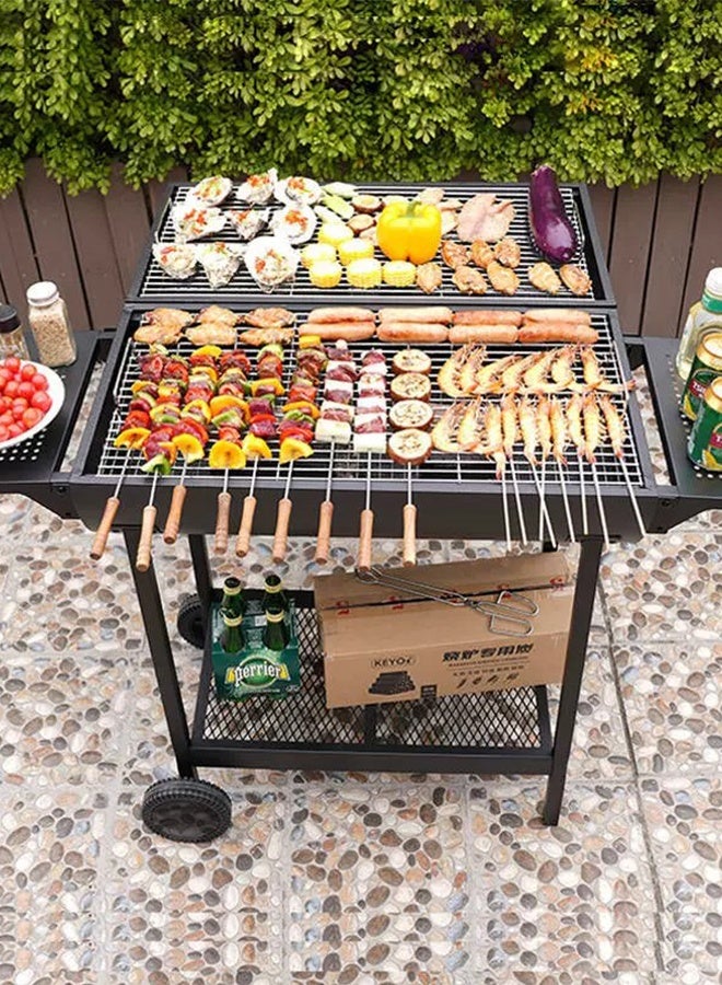 Large Double-sided Folding Barbecue Grill, Outdoor Cooking BBQ Grill with Charcoal Trays and Wheel Table - Image 4