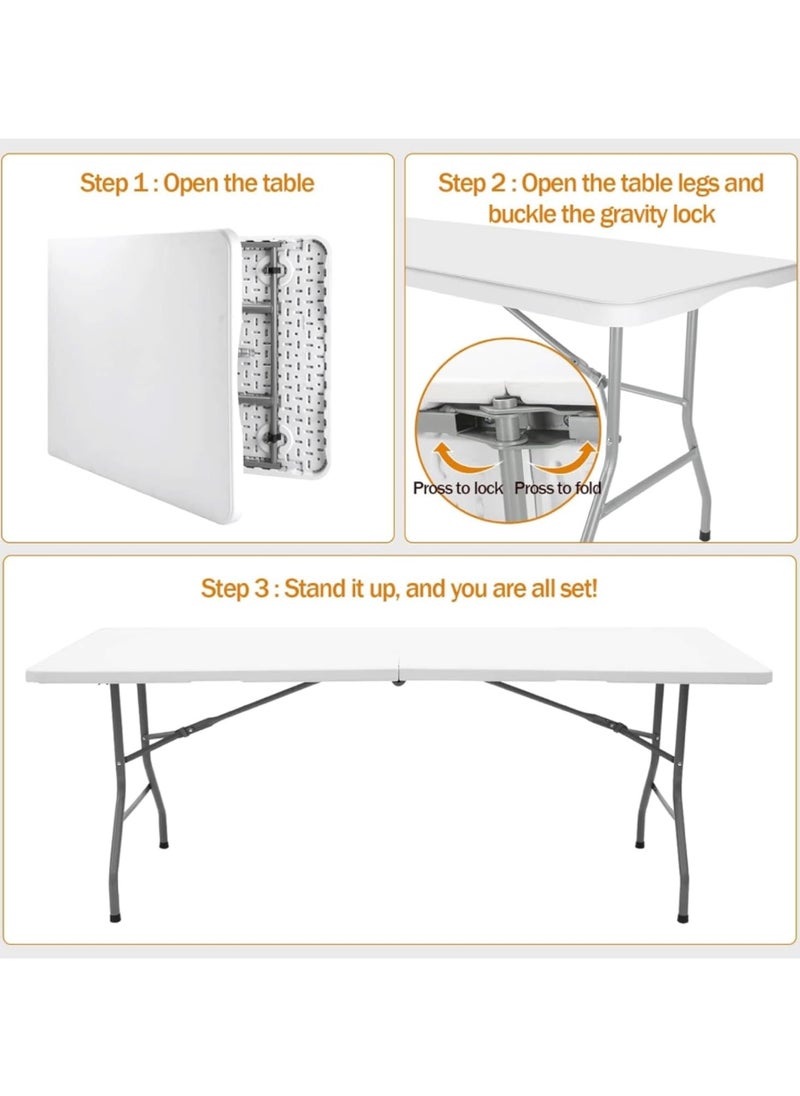 HEXAR - Heavy Duty Multipurpose Camping Table Portable Folding Table Picnic Dining table Centerfold Ideal for Crafts Outdoor Events Lightweight and Durable Table with Carry Handle (L180 W70 H74 CM) - Image 1