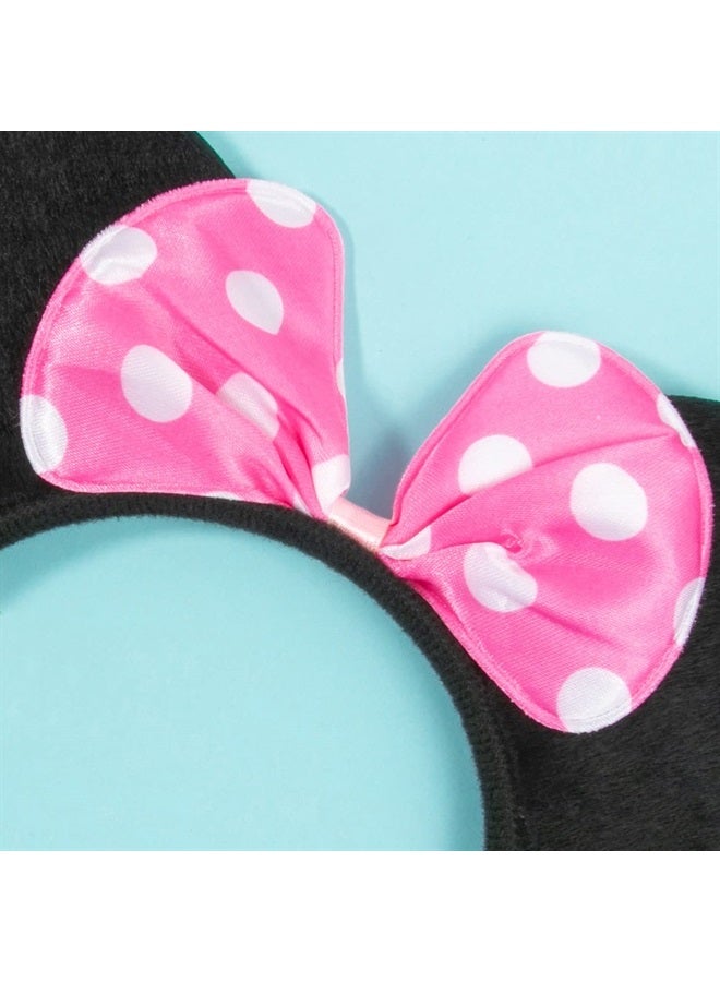 20 pcs Mouse Ears Headband Solid Black Ears & Pink Bow with Polka Dots, Hair Accessories for Boys & Girls Birthday Party