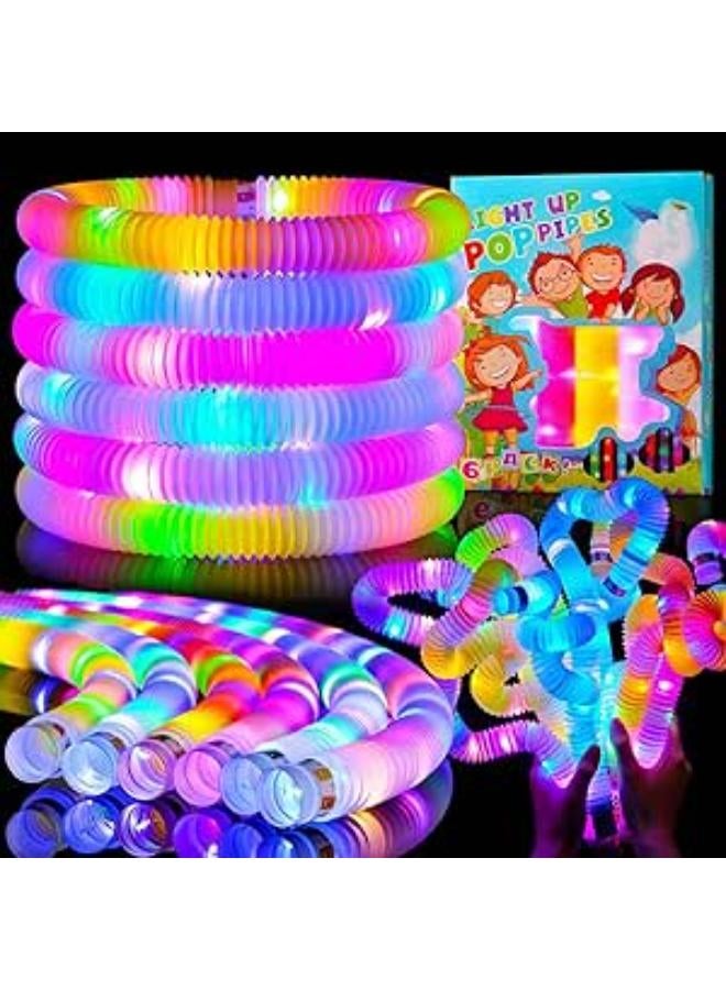 أنابيب نفخ مضيئة من HIXI للأطفال، أنبوب LED، لعبة فيدجيت مضيئة في الظلام، لوازم حفلات للأطفال الصغار، ألعاب حسية، أعواد مضيئة، هدايا حفلات، حقيبة هدايا (36 قطعة من أنابيب النفخ)